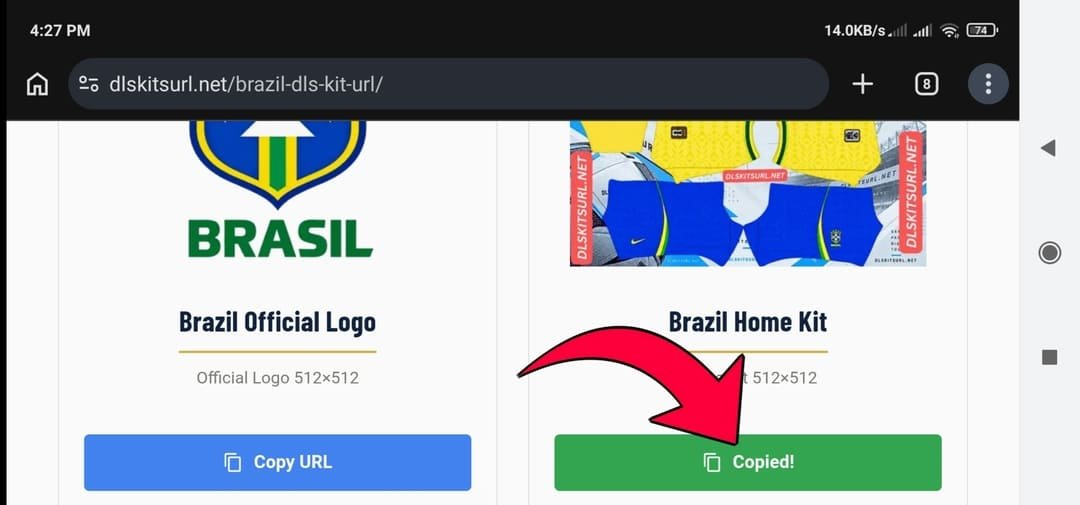 Copy the kit URL